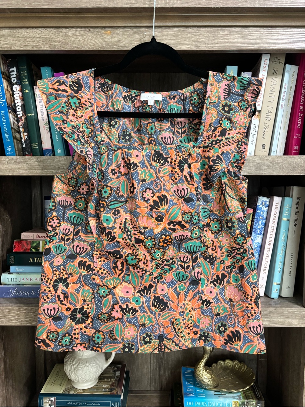 A.L.C. Portia Floral Flutter Sleeve Blouse, Size 4